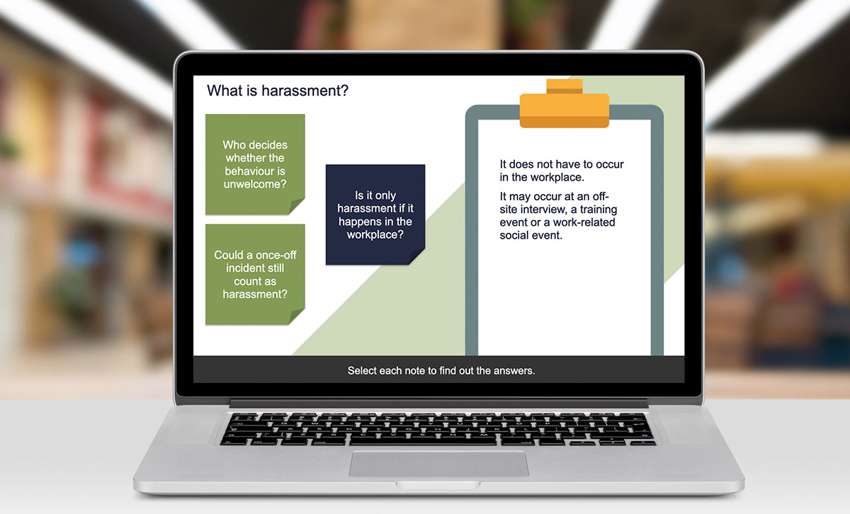 Screenshot showing What is harassment slide. Screenshot showing What is harassment slide.