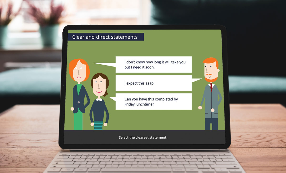 Screenshot showing Clear and direct statements slide. Screenshot showing Clear and direct statements slide.
