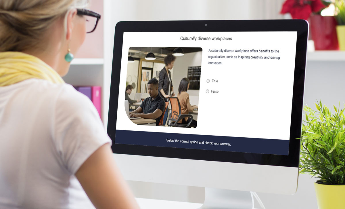 Screenshot showing Culturally diverse workplaces question slide. Screenshot showing Culturally diverse workplaces question slide.