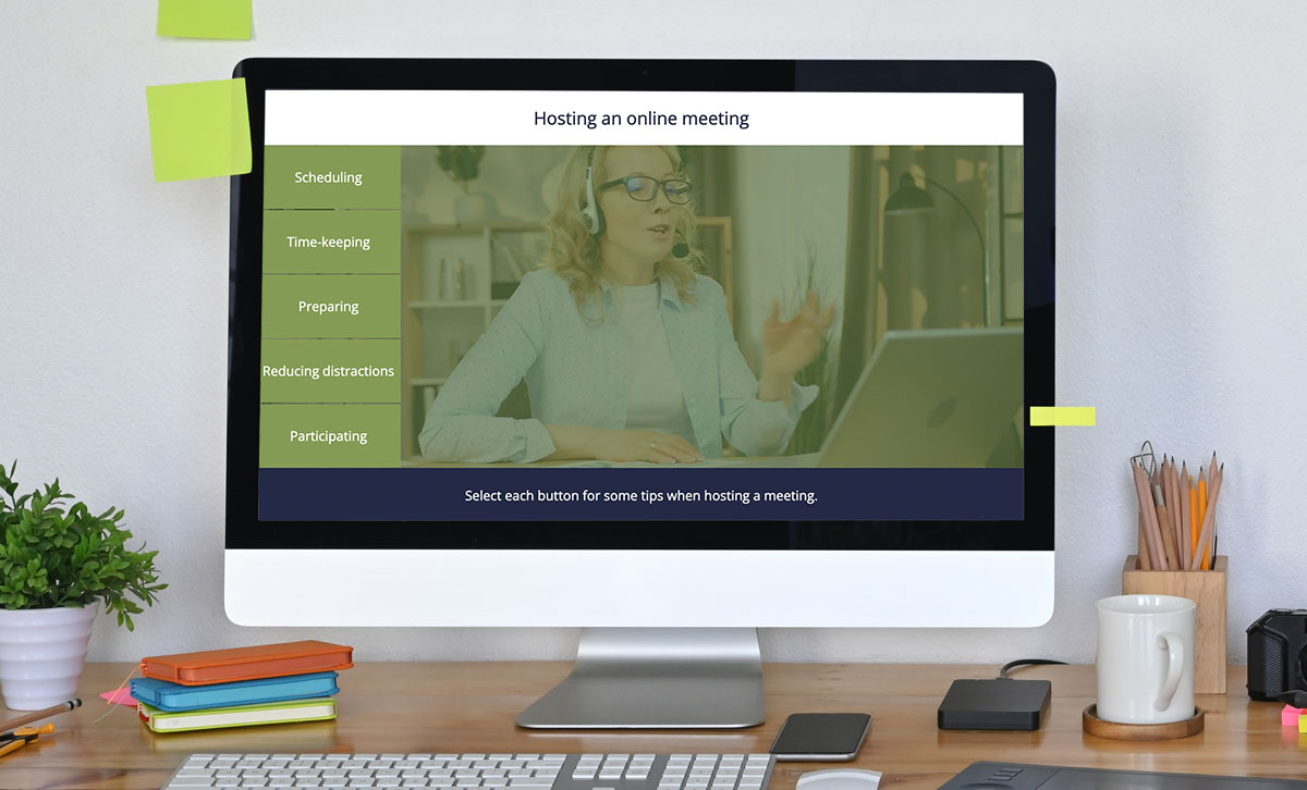 Screenshot showing Hosting an online meeting slide. Screenshot showing Hosting an online meeting slide.