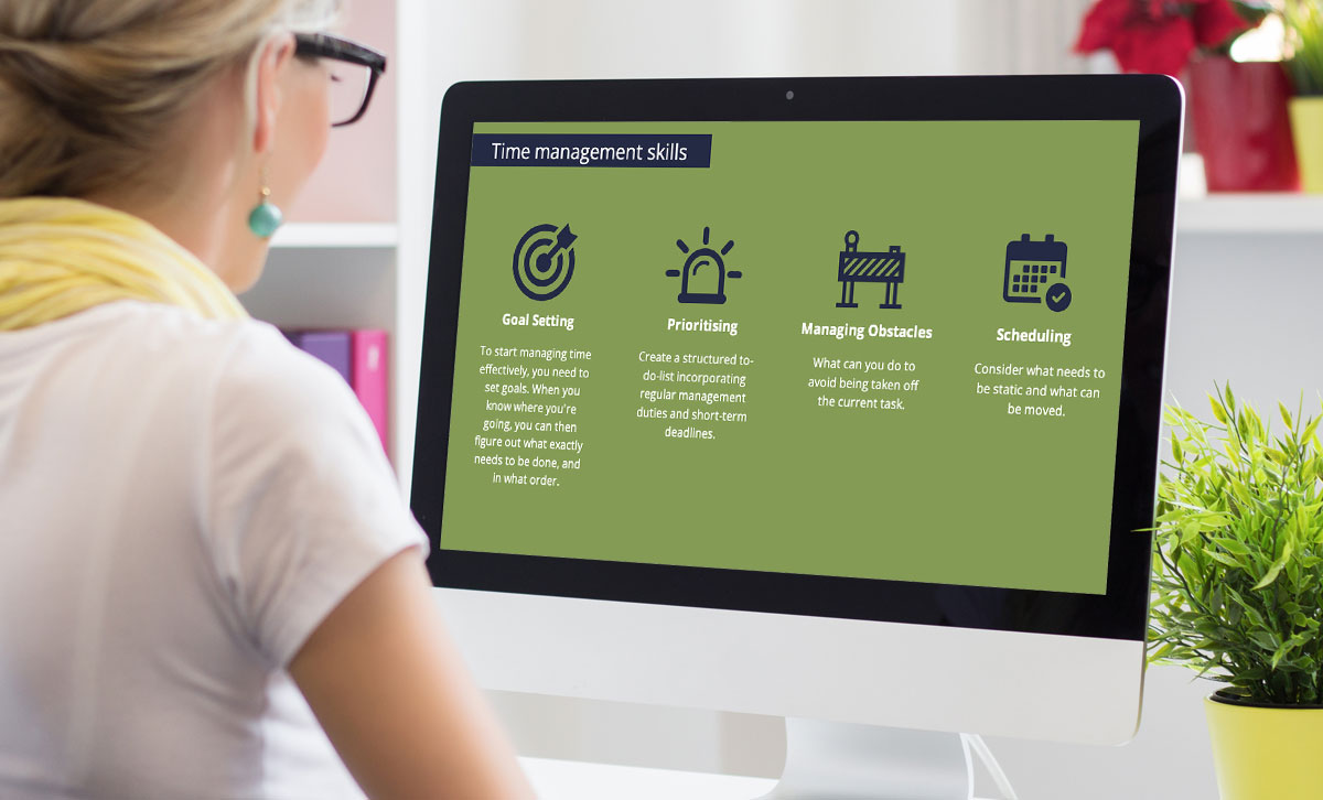 Screenshot showing Time management skills slide. Screenshot showing Time management skills slide.