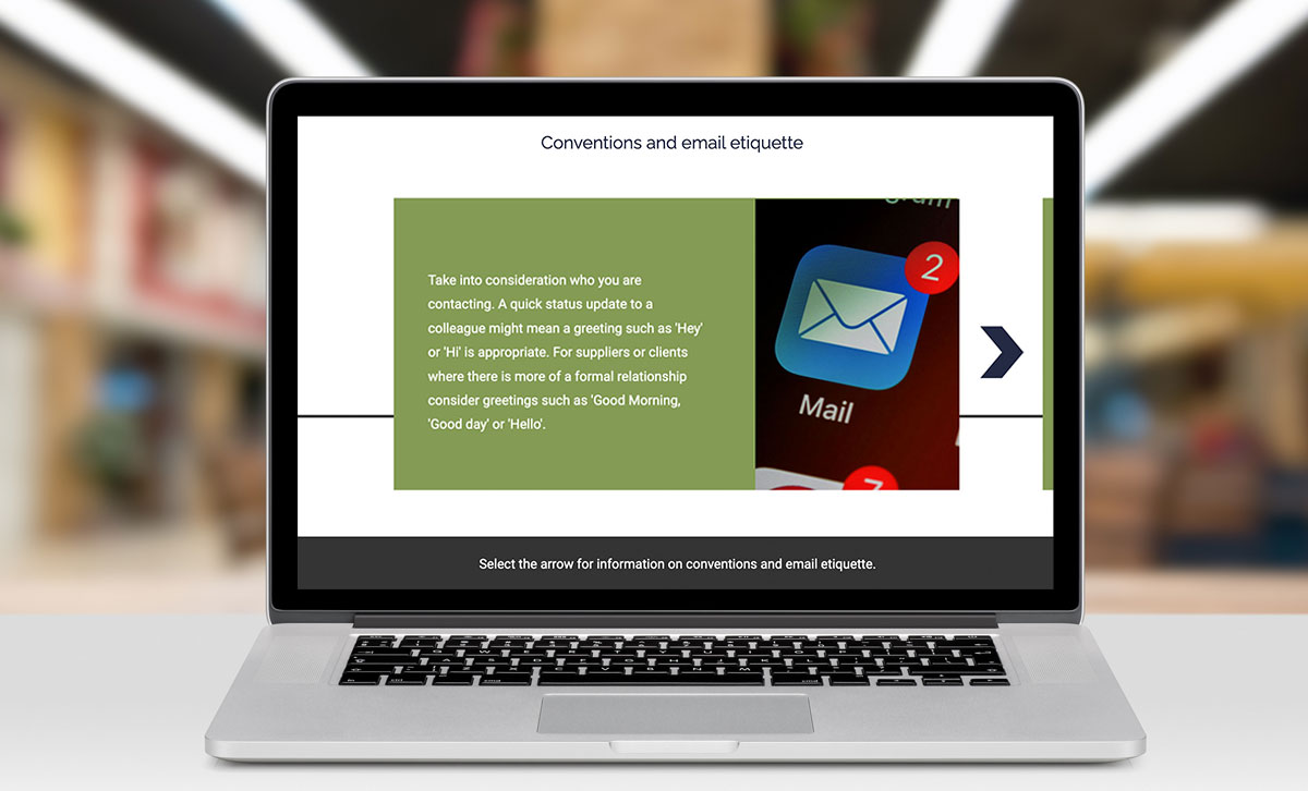 Screenshot showing Conventions and email etiquette slide. Screenshot showing Conventions and email etiquette slide.