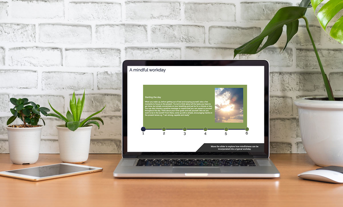 Screenshot showing A mindful workday slide. Screenshot showing A mindful workday slide.