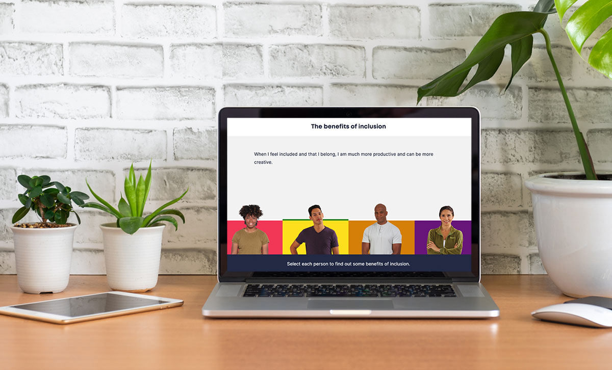 Screenshot showing The benefits of inclusion slide from Gender and Sexuality Awareness in the Workplace online course. Screenshot showing The benefits of inclusion slide from Gender and Sexuality Awareness in the Workplace online course.