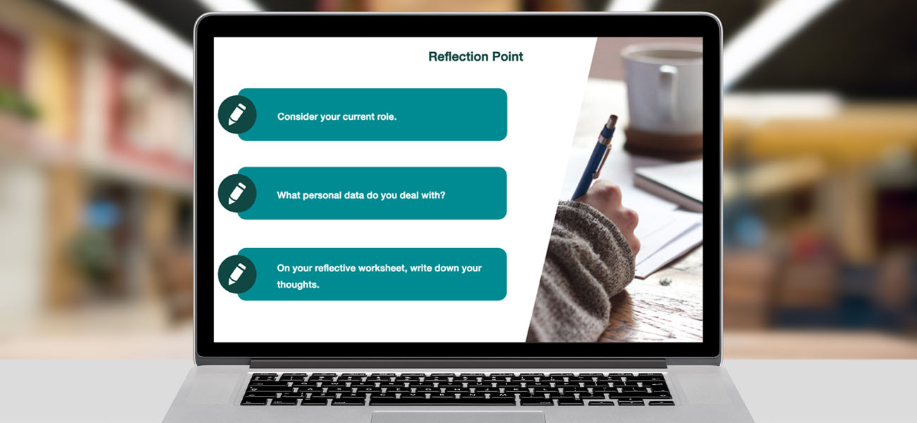 Screenshot: OneLearning Data Protection And The GDPR Course - Reflection Point Slide.