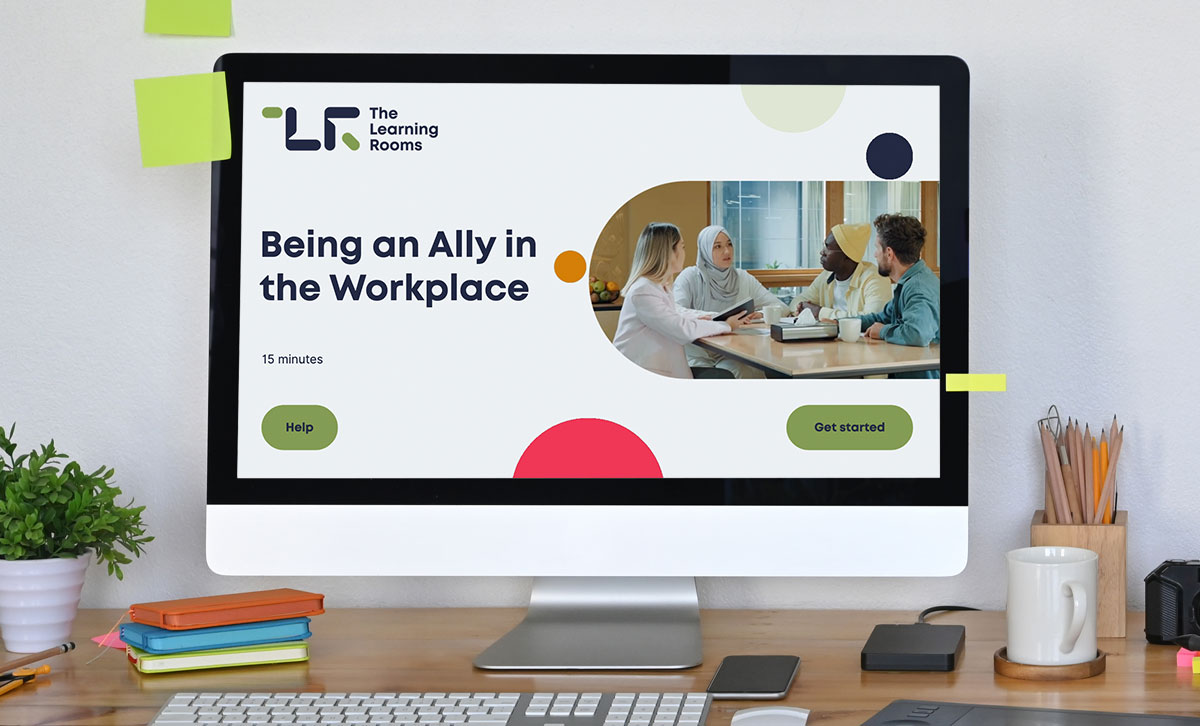 Screenshot showing the title slide of Being an Ally in the Workplace online course. Screenshot showing the title slide of Being an Ally in the Workplace online course.