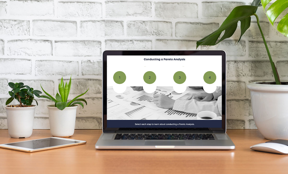 Screenshot showing Conducting a Pareto Analysis slide from Problem Solving online course. Screenshot showing Conducting a Pareto Analysis slide from Problem Solving online course.