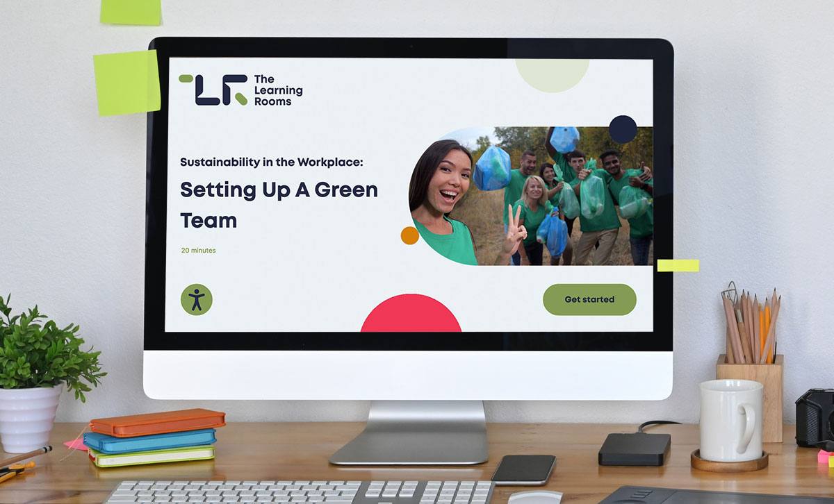 Screenshot showing the title slide of Sustainability in the Workplace: Setting Up a Green Team online course.