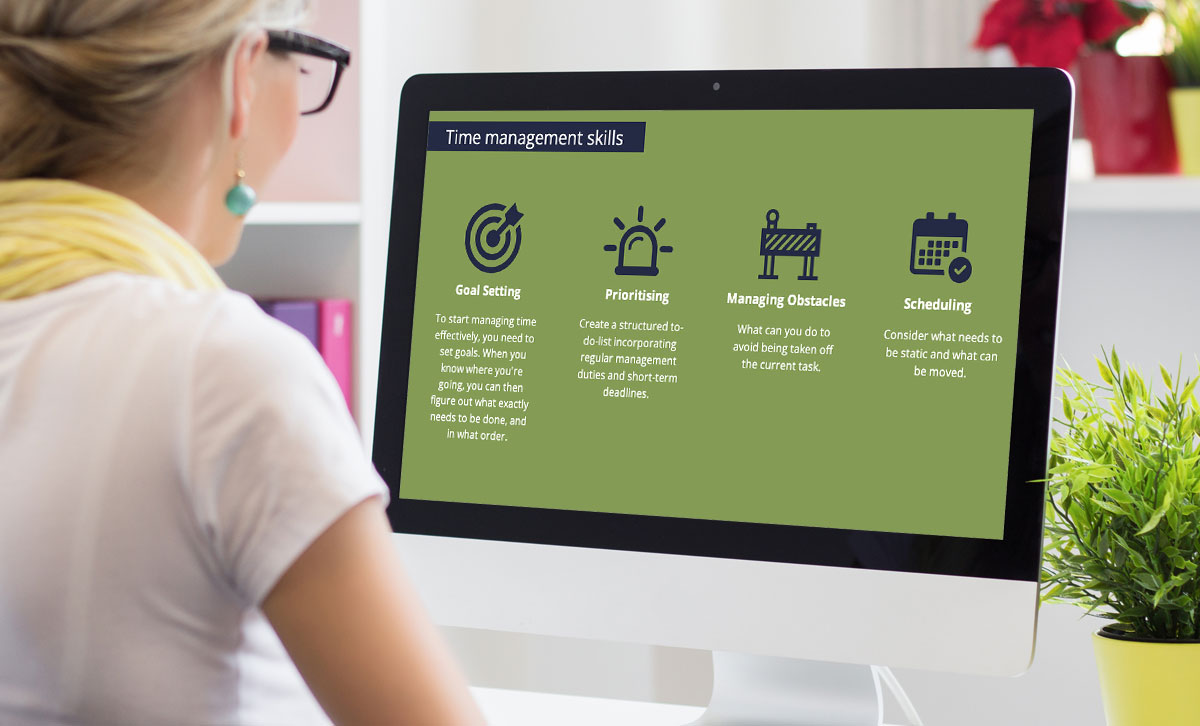 Screenshot showing Time management skills slide.