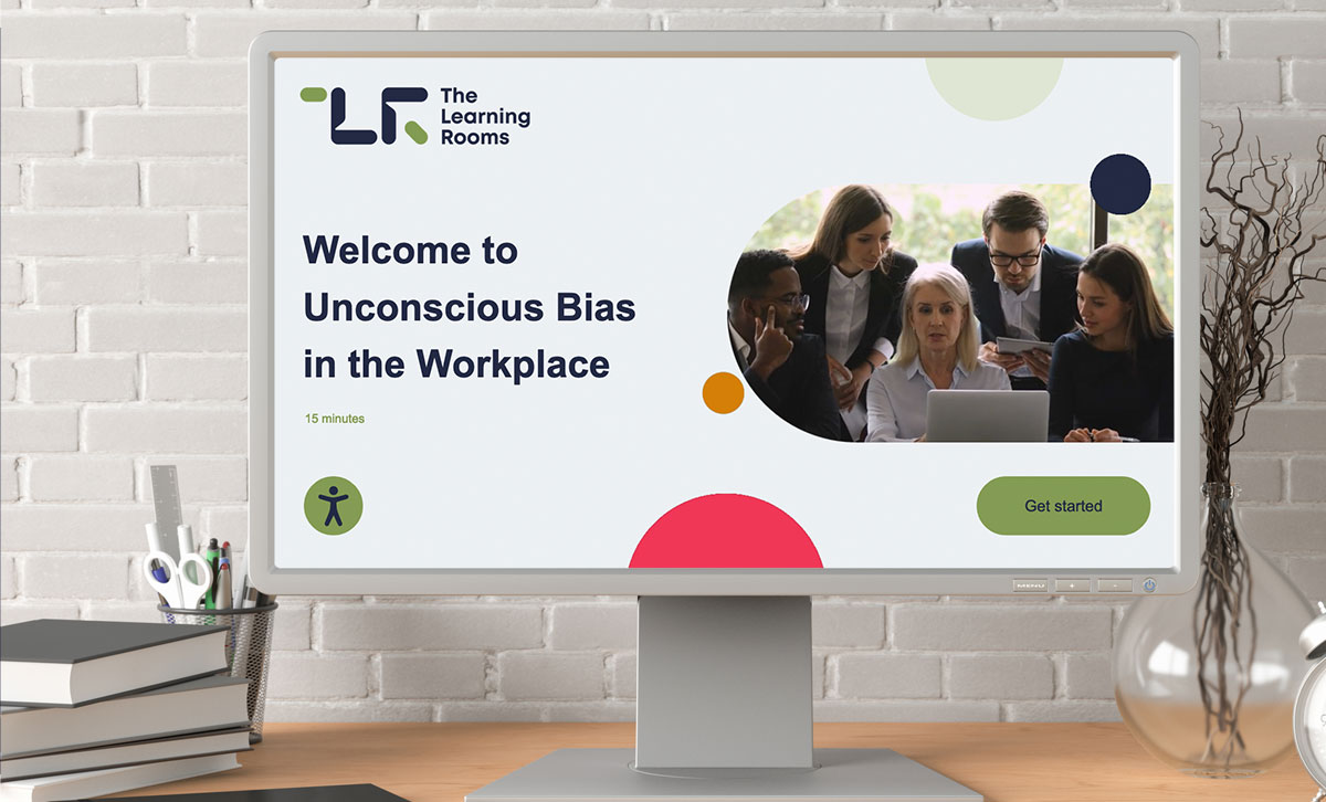 Screenshot showing the title slide of Unconscious Bias in the Workplace online course.