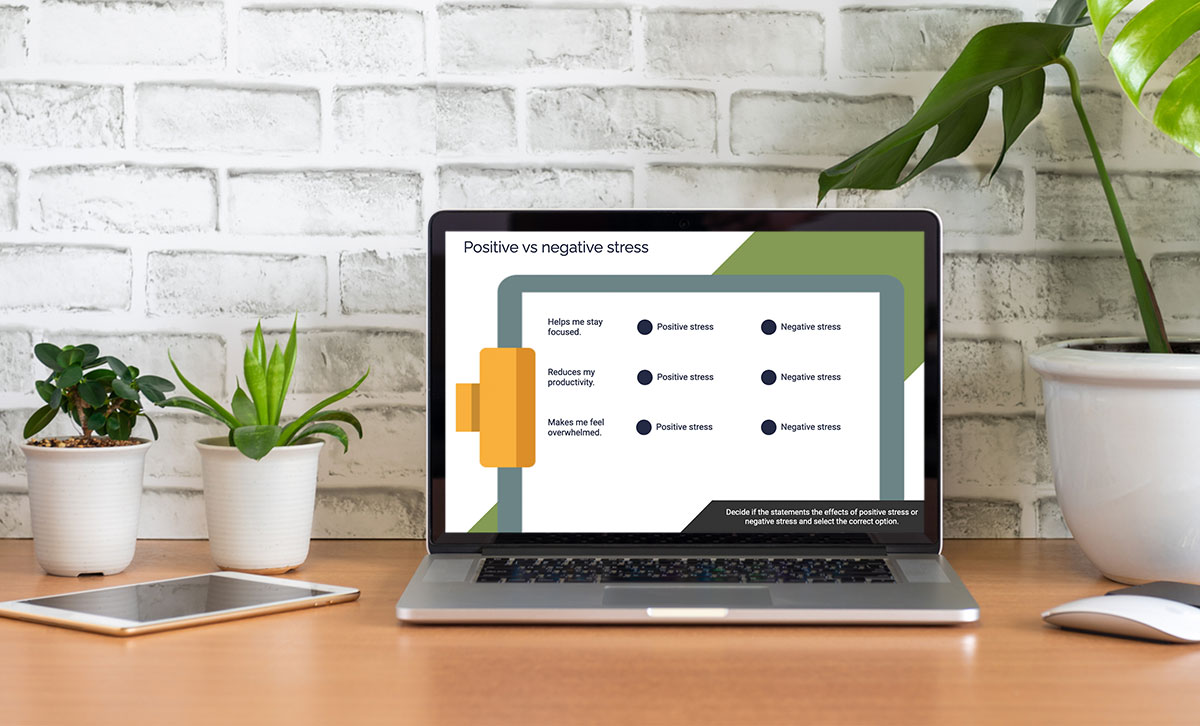 Screenshot showing Positive vs negative stress slide.